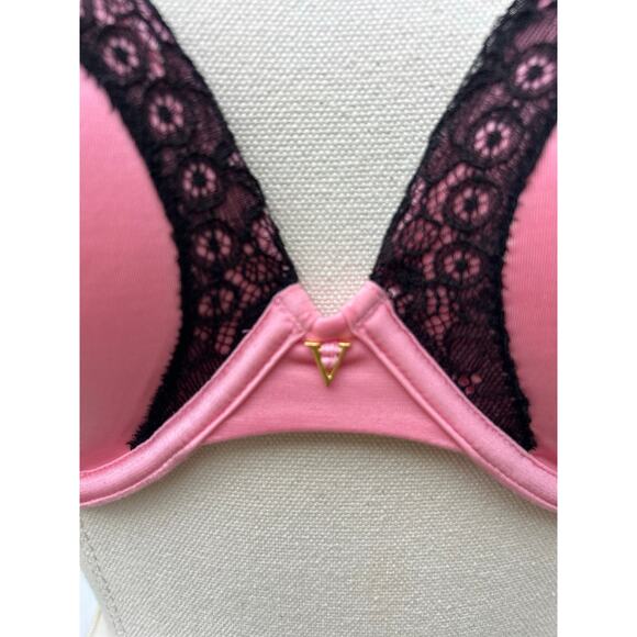 Victoria's Secret Very Sexy Push Up Bra Pink Black Lace Underwire Size 34DD‎ - Picture 4 of 8